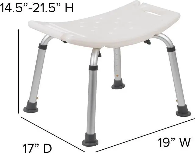 Alt view image 4 of 20 - HERCULES Series Tool-Free and Quick Assembly, 300 Lb. Capacity, Adjustable White Bath & Shower Chair with Non-slip Feet