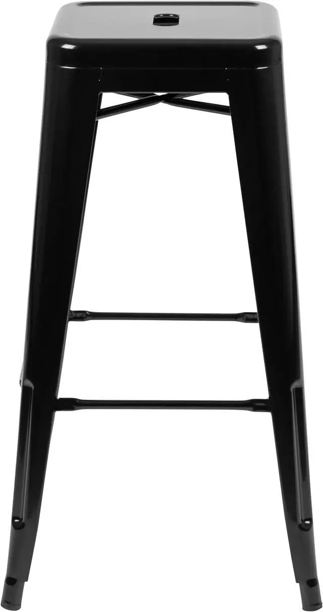 Alt view image 7 of 20 - 30" High Metal Indoor Bar Stool in Black - Stackable Set of 4