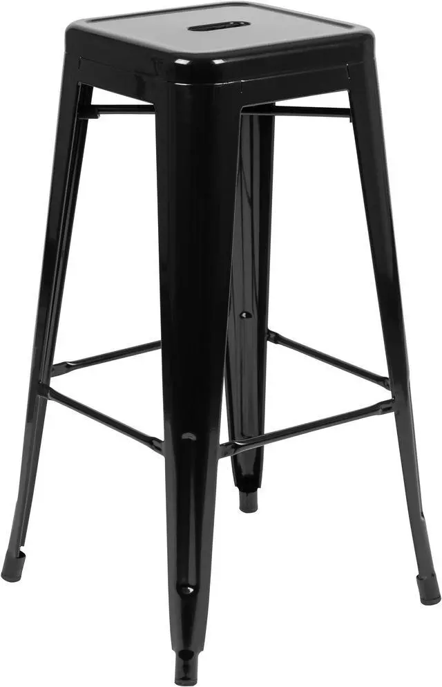 Alt view image 6 of 20 - 30" High Metal Indoor Bar Stool in Black - Stackable Set of 4