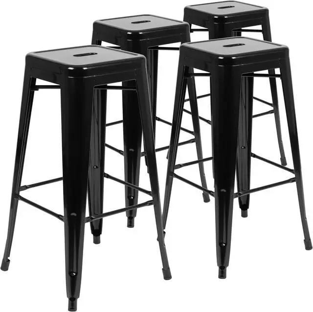 Alt view image 3 of 20 - 30" High Metal Indoor Bar Stool in Black - Stackable Set of 4