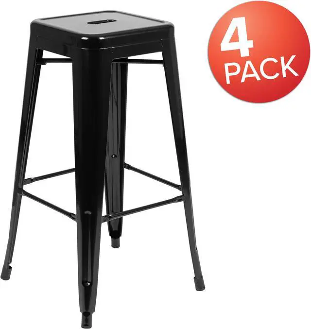 Alt view image 2 of 20 - 30" High Metal Indoor Bar Stool in Black - Stackable Set of 4