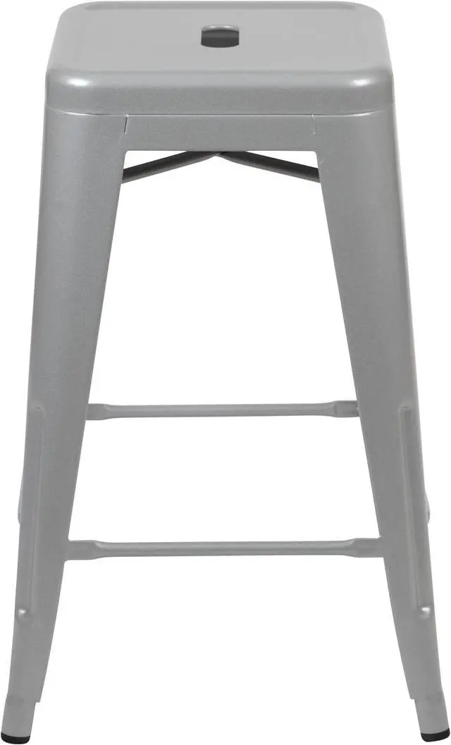 Alt view image 7 of 20 - 24" High Metal Counter-Height, Indoor Bar Stool in Silver - Stackable Set of 4