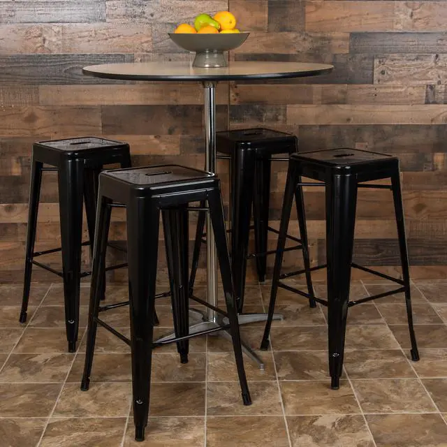 Main image of 30" High Metal Indoor Bar Stool in Black - Stackable Set of 4