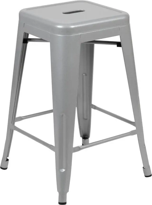 Alt view image 6 of 20 - 24" High Metal Counter-Height, Indoor Bar Stool in Silver - Stackable Set of 4