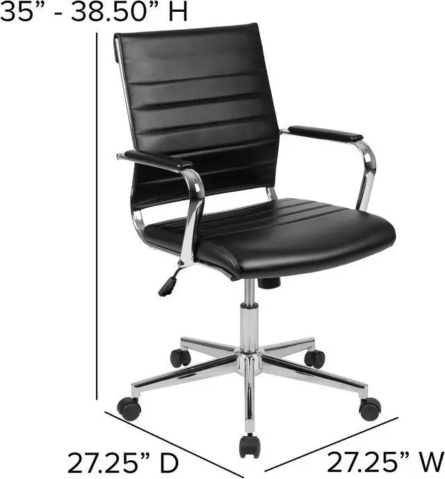 Alt view image 4 of 20 - Mid-Back Black LeatherSoft Contemporary Ribbed Executive Swivel Office Chair