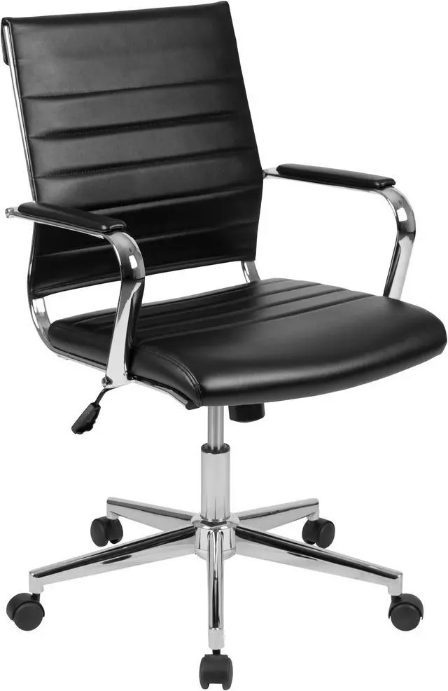 Alt view image 2 of 20 - Mid-Back Black LeatherSoft Contemporary Ribbed Executive Swivel Office Chair