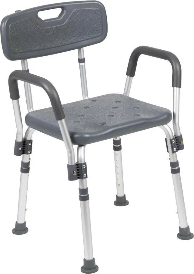 Alt view image 3 of 20 - HERCULES Series 300 Lb. Capacity Adjustable Gray Bath & Shower Chair with Quick Release Back & Arms