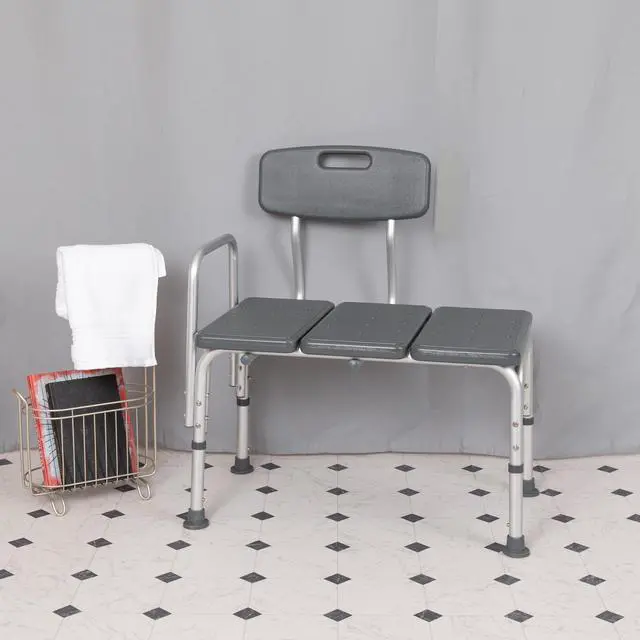Main image of HERCULES Series 300 Lb. Capacity Adjustable Gray Bath & Shower Transfer Bench with Back and Side Arm