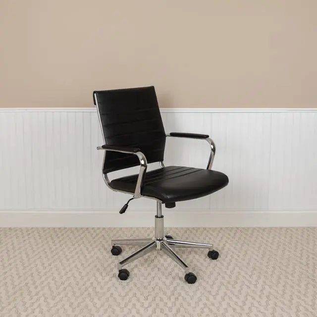 Main image of Mid-Back Black LeatherSoft Contemporary Ribbed Executive Swivel Office Chair