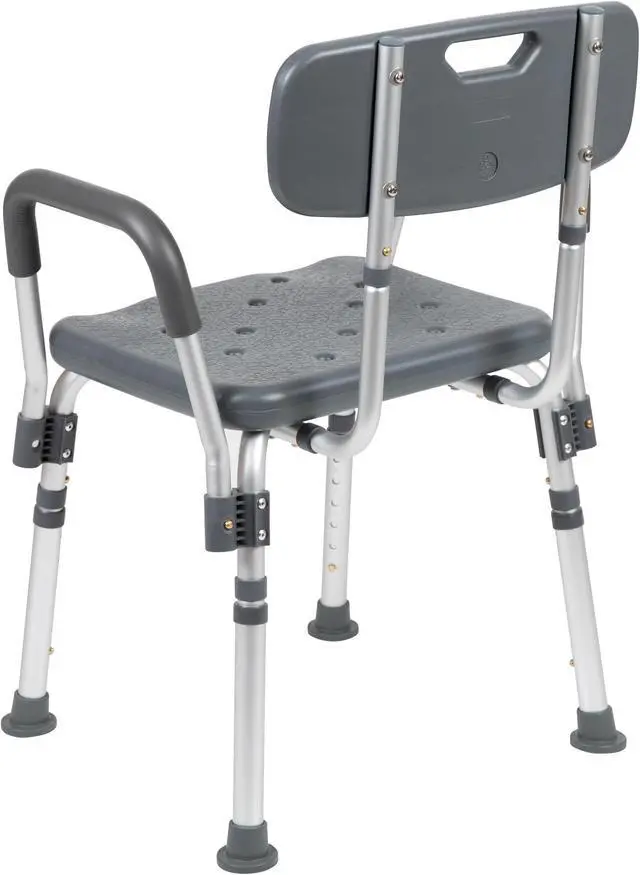 Alt view image 7 of 20 - HERCULES Series 300 Lb. Capacity Adjustable Gray Bath & Shower Chair with Quick Release Back & Arms
