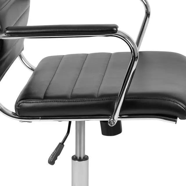 Alt view image 6 of 20 - Mid-Back Black LeatherSoft Contemporary Ribbed Executive Swivel Office Chair