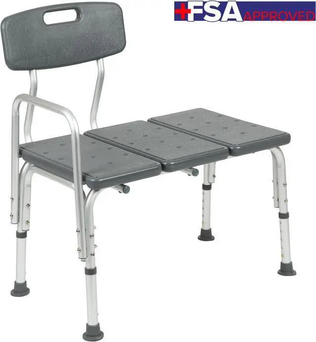 Alt view image 6 of 20 - HERCULES Series 300 Lb. Capacity Adjustable Gray Bath & Shower Transfer Bench with Back and Side Arm