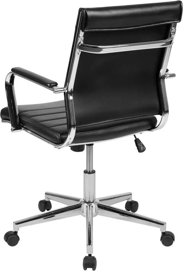 Alt view image 5 of 20 - Mid-Back Black LeatherSoft Contemporary Ribbed Executive Swivel Office Chair