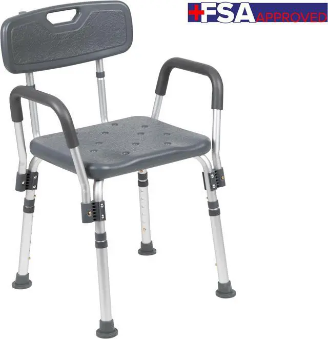 Alt view image 5 of 20 - HERCULES Series 300 Lb. Capacity Adjustable Gray Bath & Shower Chair with Quick Release Back & Arms