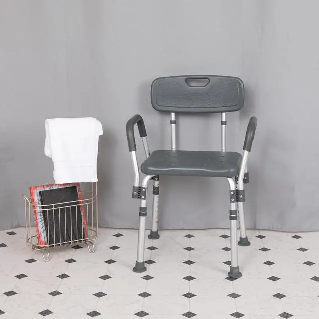 Main image of HERCULES Series 300 Lb. Capacity Adjustable Gray Bath & Shower Chair with Quick Release Back & Arms