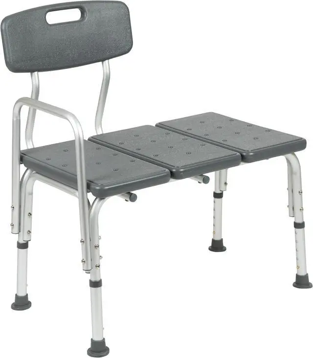 Alt view image 4 of 20 - HERCULES Series 300 Lb. Capacity Adjustable Gray Bath & Shower Transfer Bench with Back and Side Arm