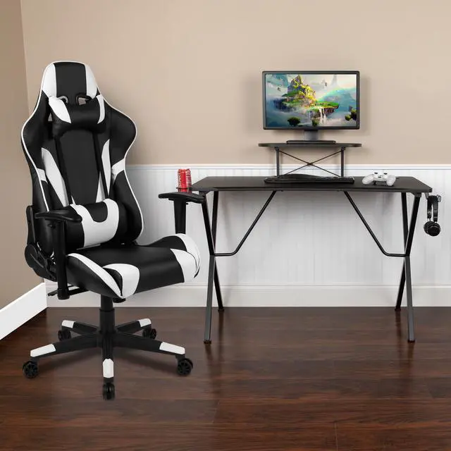 Main image of Black Gaming Desk and Black Reclining Gaming Chair Set with Cup Holder, Headphone Hook, and Monitor/Smartphone Stand