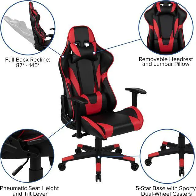Alt view image 4 of 20 - Black Gaming Desk and Red/Black Reclining Gaming Chair Set with Cup Holder, Headphone Hook, and Monitor/Smartphone Stand