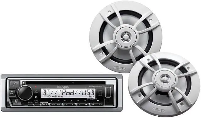 Alt view image 2 of 8 - Kenwood PKG-MR382BT Marine Audio Package: KMR-D382BT Bluetooth Stereo & Speakers