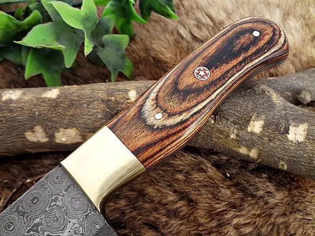 Alt view image 4 of 6 - Damascus Steel kitchen Knife, 14 Inches Long chef knife with 8.5" long Hand Forged blade, 2 Tone Dollar wood and brass bolster scale