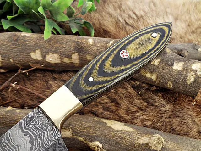 Alt view image 4 of 6 - Damascus Steel kitchen Knife 13 Inches full tang 7.5" long Hand Forged blade, 2 Tone Dollar wood and brass bolster scale