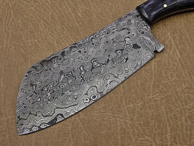 Alt view image 2 of 5 - 9.5" hand forged rain drop pattern Damascus steel Butcher knife, Meat cleaver, 2 tone wood scale, Rain drop pattern Damascus Steel 5 mm blade