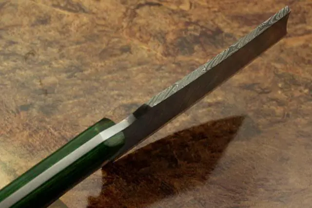 Alt view image 4 of 7 - 9.5" hand forged Damascus steel Butcher knife, Meat cleaver, colored wood scale, Cow hide Leather sheath with belt loop