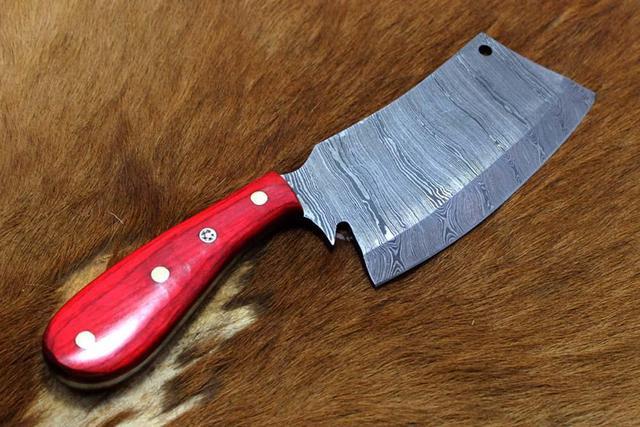 9.5 hand forged rain drop pattern Damascus steel Butcher knife, Meat  cleaver, 2 tone wood scale, Rain drop pattern Damascus Steel 5 mm blade 