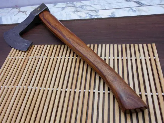 Main image of Damascus Steel Broad Axe, Bearded Hiking Battle Axe, 19.5 Inches Long Rose Wood Handle, Hand Forged Damascus Steel Large 5" Cutting Edge Blade, Thick Cow Hide Leather Sheath