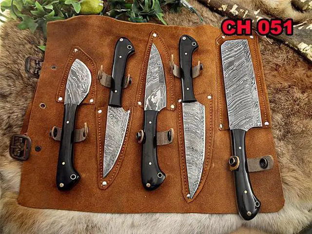 Main image of Overall Length of All Set (10.6+9.6+9.0+8.0+7.6)Inches (approximately)long custom made Damascus steel full tang chef Knife