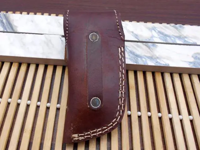 Alt view image 6 of 7 - Damascus steel Tanto blade Folding Knife, equipped with Thumb knob & liner lock, Available in various natural scales with Damascus bolster, Cow hide leather sheath