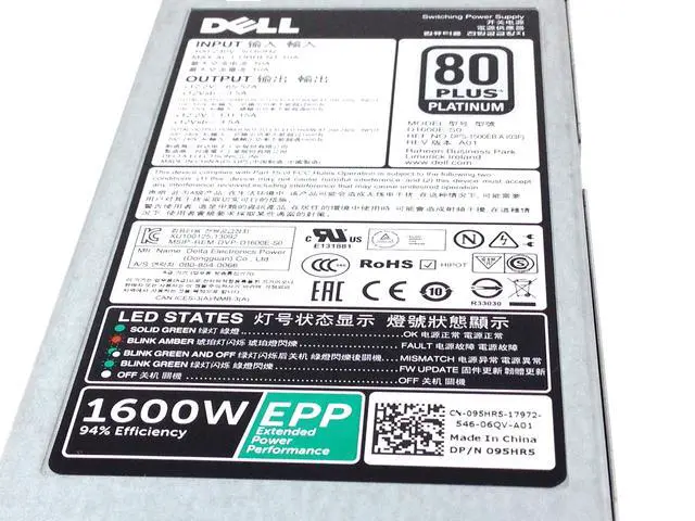 Alt view image 2 of 2 - Dell PowerEdge C4130 Fx2/Fx2S T630 1600 Watt Power Supply (095HR5)