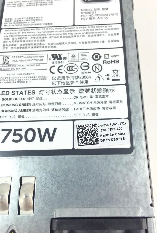 Alt view image 6 of 13 - DELL D750E-S1  750 Watt Redundant Power Supply For Poweredge R820 R720 R720 Xd