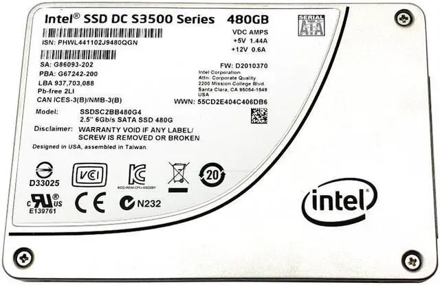 Main image of Intel SSDSC2BB480G4 480 GB Solid State Drive - 2.5" Internal - SATA (SATA/600)