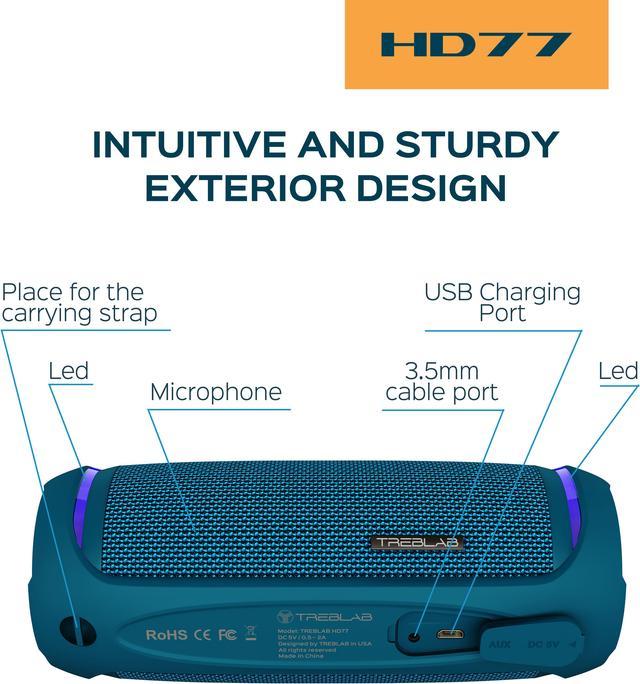 TREBLAB HD77 - Portable Bluetooth Speaker with Wireless Dual Pairing,  Loudest Bass & 20H Battery