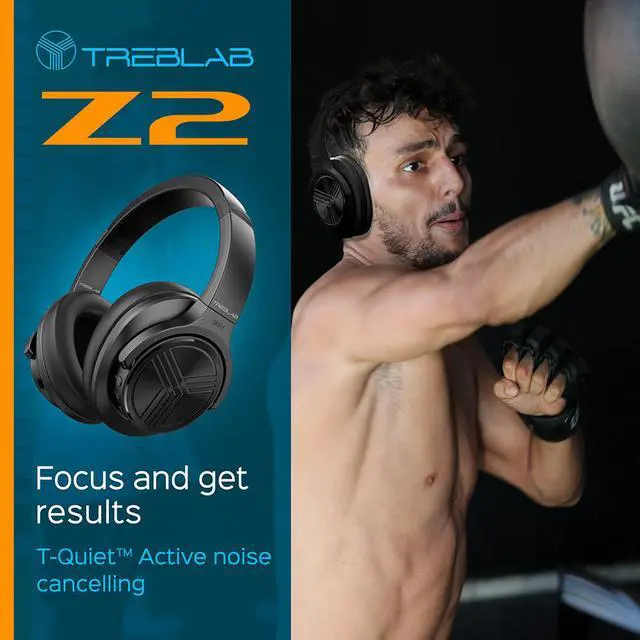 Alt view image 5 of 7 - TREBLAB Z2 - Ultra Premium Over Ear Wireless Headphones - HyperHD Sound, High-End Bluetooth Stereo aptX, Active Noise Cancelling ANC Microphone, 35H Battery, Best Sports Gym Workout Travel Auriculares