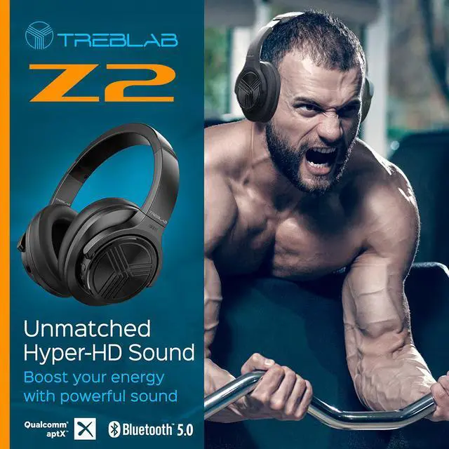 Alt view image 6 of 7 - TREBLAB Z2 - Ultra Premium Over Ear Wireless Headphones - HyperHD Sound, High-End Bluetooth Stereo aptX, Active Noise Cancelling ANC Microphone, 35H Battery, Best Sports Gym Workout Travel Auriculares