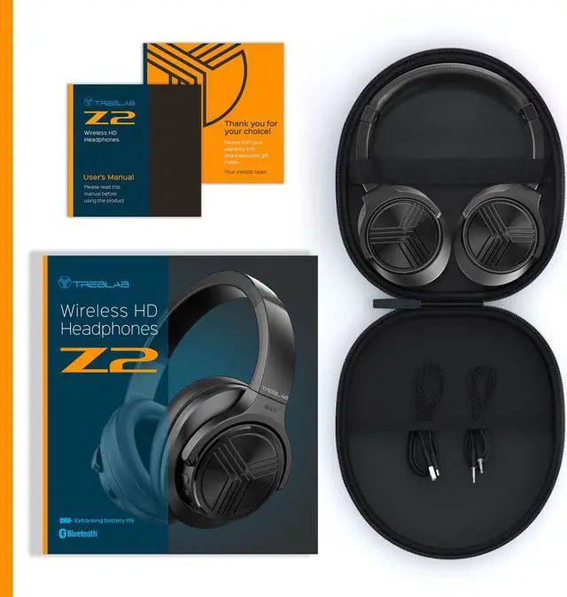 Alt view image 4 of 7 - TREBLAB Z2 - Ultra Premium Over Ear Wireless Headphones - HyperHD Sound, High-End Bluetooth Stereo aptX, Active Noise Cancelling ANC Microphone, 35H Battery, Best Sports Gym Workout Travel Auriculares