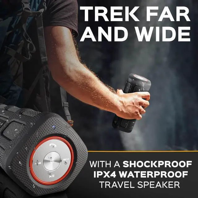 Alt view image 2 of 7 - TREBLAB FX100 - Portable Bluetooth Speaker, 20W Rugged Outdoor Speaker, 35H Battery, IPX7 Waterproof Speaker with Metal and Rubber Body, Wireless Speaker w/Powerbank for Work, Travel, Bike, Beach