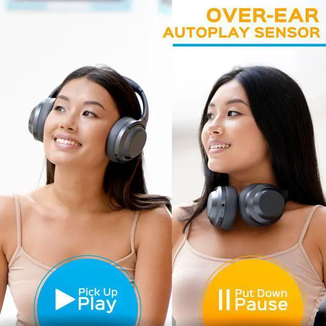 Alt view image 4 of 8 - TREBLAB Z7 PRO - Hybryd Active Noise Canceling Headphones with Mic - 45H Playtime & USB-C Fast Charging, ANC Wireless Over Ear Bluetooth Headphones w/ aptX, Stereo Sound, Touch Control (Grey)