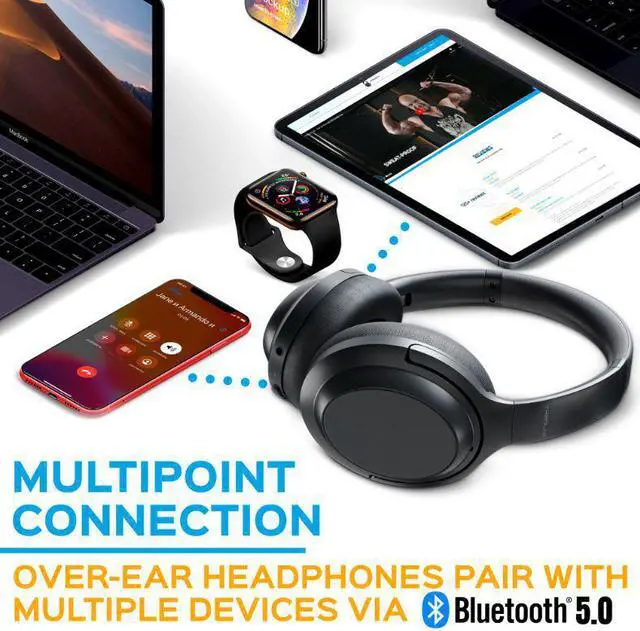 Alt view image 6 of 8 - TREBLAB Z7 PRO - Hybryd Active Noise Canceling Headphones with Mic - 45H Playtime & USB-C Fast Charging, ANC Wireless Over Ear Bluetooth Headphones w/ aptX, Stereo Sound, Touch Control (Grey)