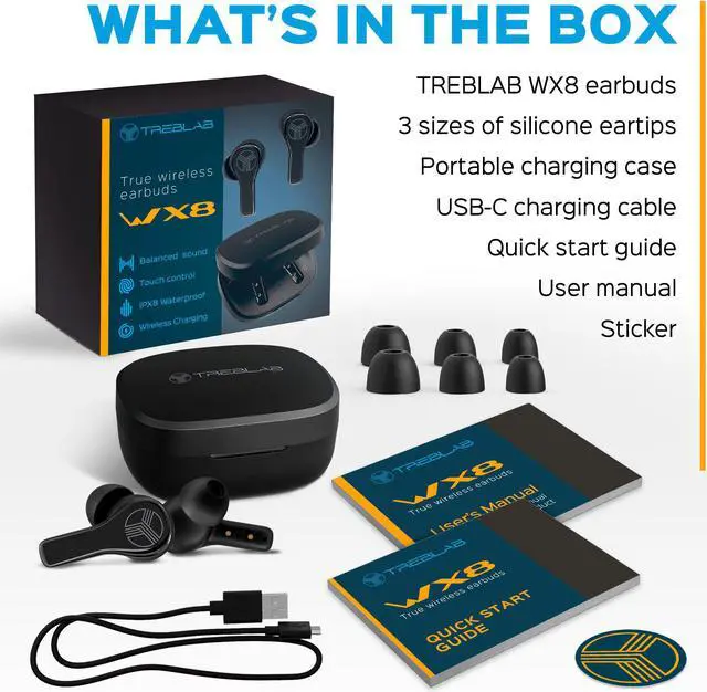 Alt view image 7 of 8 - Treblab WX8 - True Wireless Earbuds with Pure Sound, Soft Silicone Ear Buds, IPX8 Waterproof, 28H Play, Wireless Charging, Noise Reduction Touch Control, In-Ear Bluetooth Headphones for Sports Running