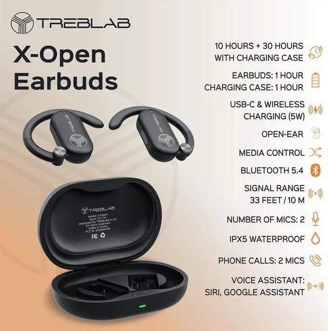 Alt view image 4 of 7 - TREBLAB X-Open - True Open Ear Wireless Earbuds, Lightweight Comfort, Behind-Ear Fit, Immersive Sound, Dual Mic for Calls, 40H Playtime, Bluetooth Headphones Open Ear for Sports, Workout, Running