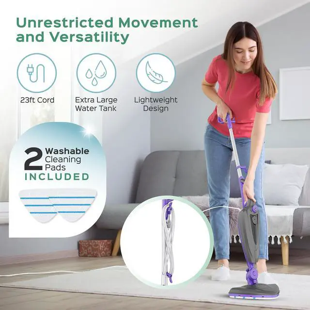 Alt view image 6 of 7 - Turonic ST3 10-in-1 Steam Mop - 1500W, 110°C Floor Steamer, 25 Min Runtime, 13oz Tank, 15s Heat-Up, Detachable Handle, Handheld Cleaner for Tile, Grout, Hardwood, Carpet, Lightweight 8.8lb Design