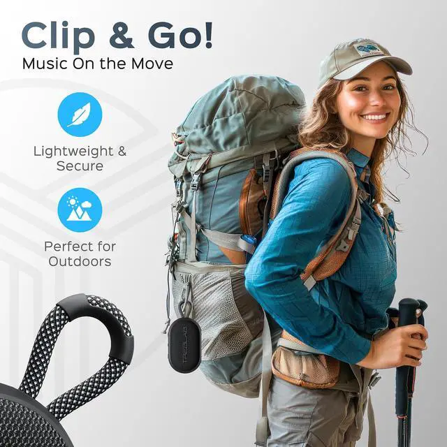 Alt view image 4 of 7 - TREBLAB HD-Go - Ultra Portable Hand Held Speaker with Clip, 7W Power with Bass, 16H Playtime, IPX7 Waterproof, Built-in Mic, Compact & Lightweight, USB-C Charging  Small Speaker Bluetooth Wireless