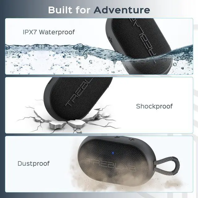 Alt view image 5 of 7 - TREBLAB HD-Go - Ultra Portable Hand Held Speaker with Clip, 7W Power with Bass, 16H Playtime, IPX7 Waterproof, Built-in Mic, Compact & Lightweight, USB-C Charging  Small Speaker Bluetooth Wireless