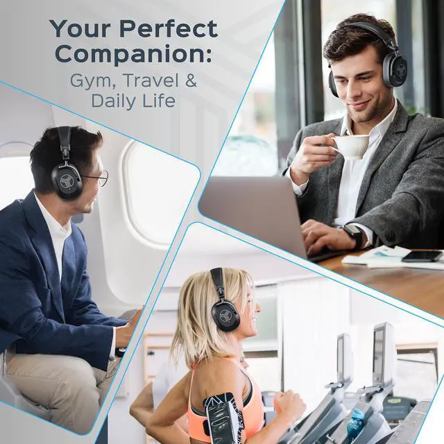 Alt view image 7 of 7 - TREBLAB U5 - Hybrid Active Noise Cancelling Headphones Over-Ear Bluetooth 5.3, 55H Battery, Deep Bass, Multipoint, IPX4, Foldable, Mic for Calls, Wireless Headphones Foldable for Travel, Gym, Work