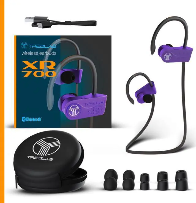 Alt view image 2 of 7 - TREBLAB XR700 Wireless Sports Earbuds, Bluetooth 5.0, IPX7 Waterproof, Sweatproof, Custom Adjustable Earhooks, Noise Cancelling, in-Ear Headset