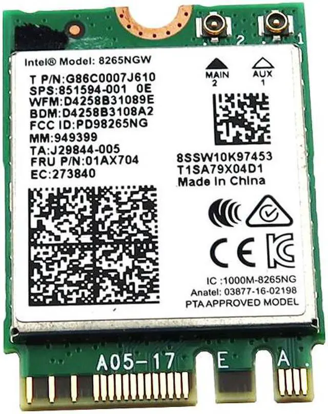 Main image of 8265NGW Intel Dual Band WIRELESS-AC 8265 Wlan Bluetooth 4.2 Wifi Card SW10K97453 Laptop Wireless Cards - Wifi