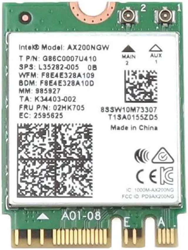 Main image of AX200NGW Intel WI-FI 6 AX200 (Gig+) PCI-E M.2 2230 Wlan BT 5.2 Wifi Card 02HK705 Laptop Wireless Cards - Wifi - OEM